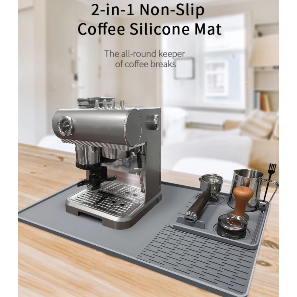 เครื่องชงกาแฟ แผ่นรองซิลิโคน ถาดรองน้ำ แผ่นรองบาร์ รุ่นใหม่ สำหรับใช้ในบ้าน สี่เหลี่ยม แผ่นรองสะเด็ดน้ำสองในหนึ่ง แผ่นร.