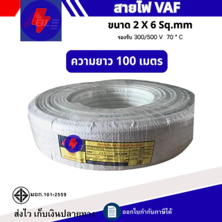 สายไฟ VAF 2 x 6 Sq.mm ยาว20เมตร 50เมตร 100เมตร สายไฟทองแดงคู่ สินค้าคุณภาพตามมาตรฐาน