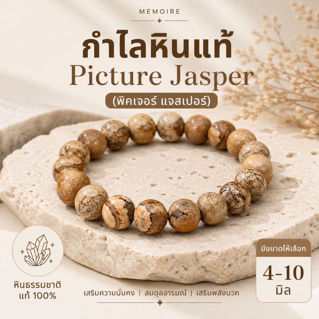 กำไลหินแท้ พิคเจอร์ แจสเปอร์ Picture Jasper | หินแห่งสติ ปกป้องพลังลบ เชื่อมพลังธรรมชาติ ใส่แล้วดูสุขุม เท่แบบมีพลัง