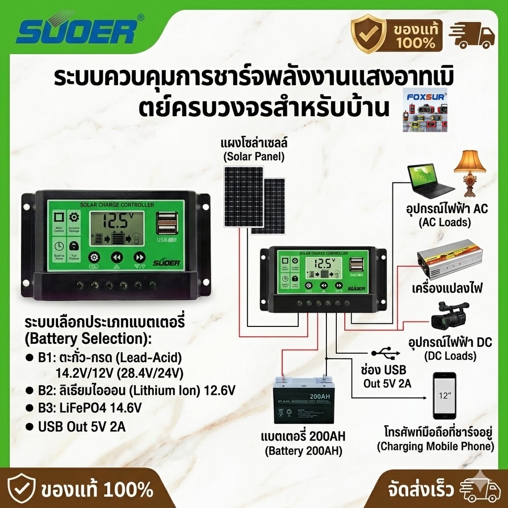 โซล่าร์ชาร์จเจอร์ PWM 30A SUOER ST-D1230--ขนาดเล็ก