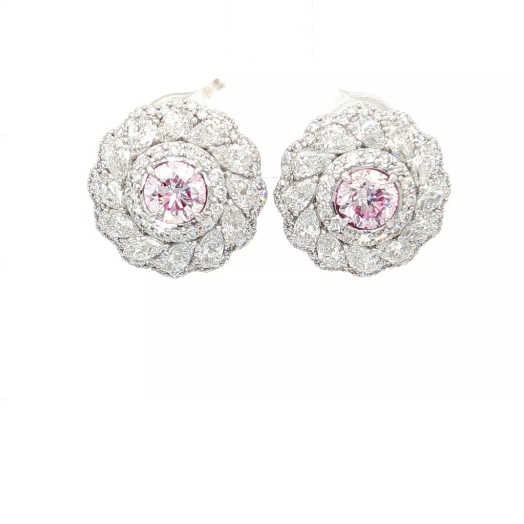 0.70 Carat Faint Pink SI2 / 0.70 Carat Faint Pink SI1 Clarity Diamond Earrings