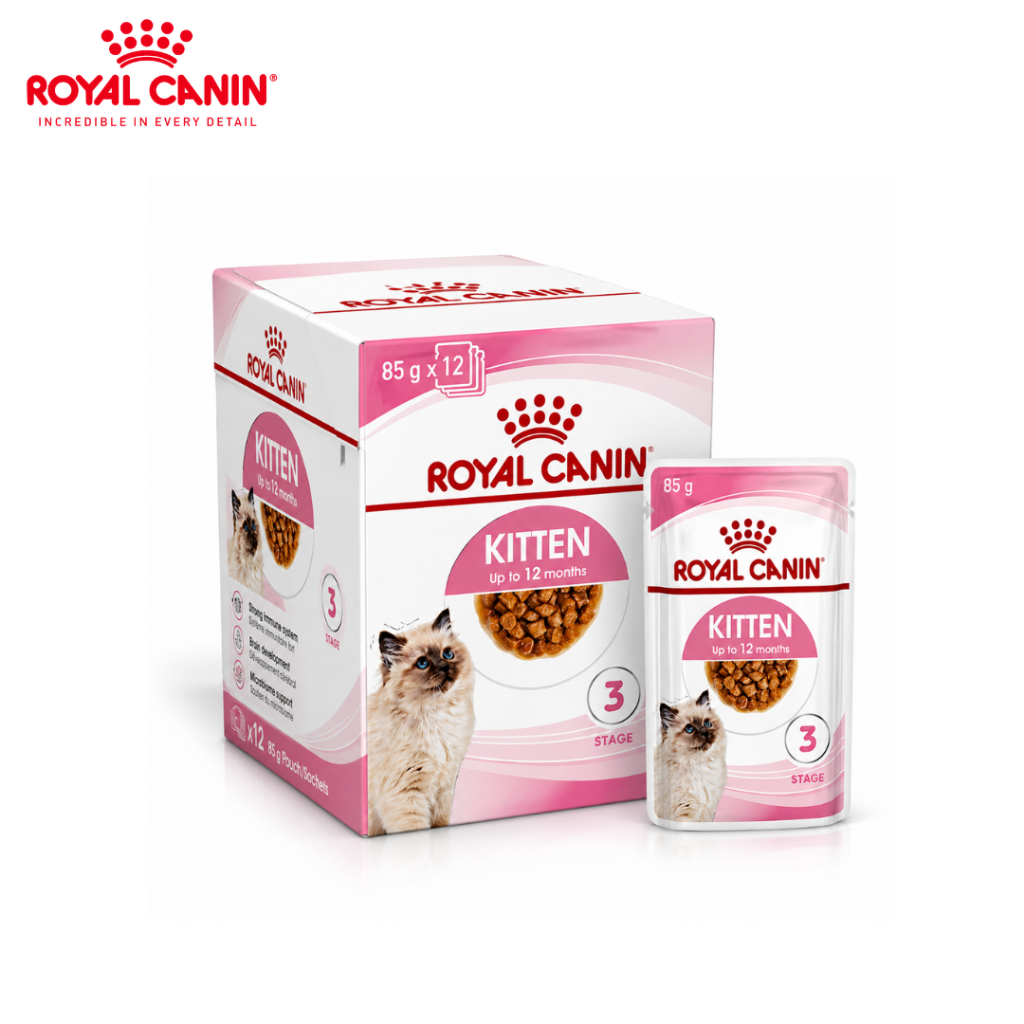 Royal Canin Kitten Pouch Gravy อาหารเปียกลูกแมว อายุ 4-12 เดือน (12 ซอง) ซอสเกรวี่  Petus Kingkaew