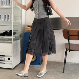 !NEW VIDAA LONG PLEATED-SKIRT+lace กระโปรงยาวจีบรอบตัว*ดีเทลปลายลูกไม้ คิ้วมากกกพส! (รบกวนอ่านรายละเอียดก่อนสั่งซื้อ)