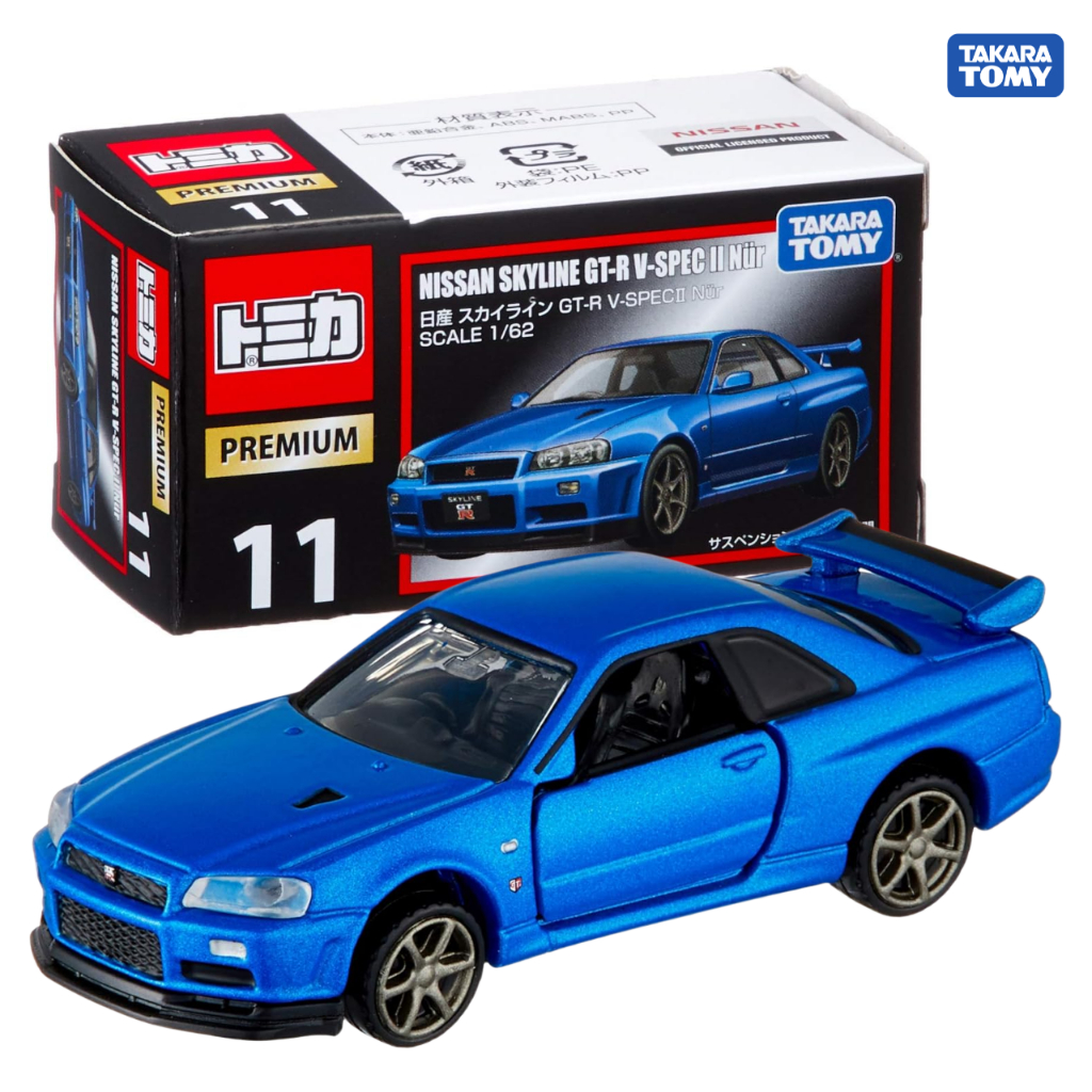 รถของเล่น Tomica Premium 11 Nissan Skyline GT-R V-SPEC2 Nur Mini Car สำหรับเด็กอายุ 6 ปีขึ้นไป