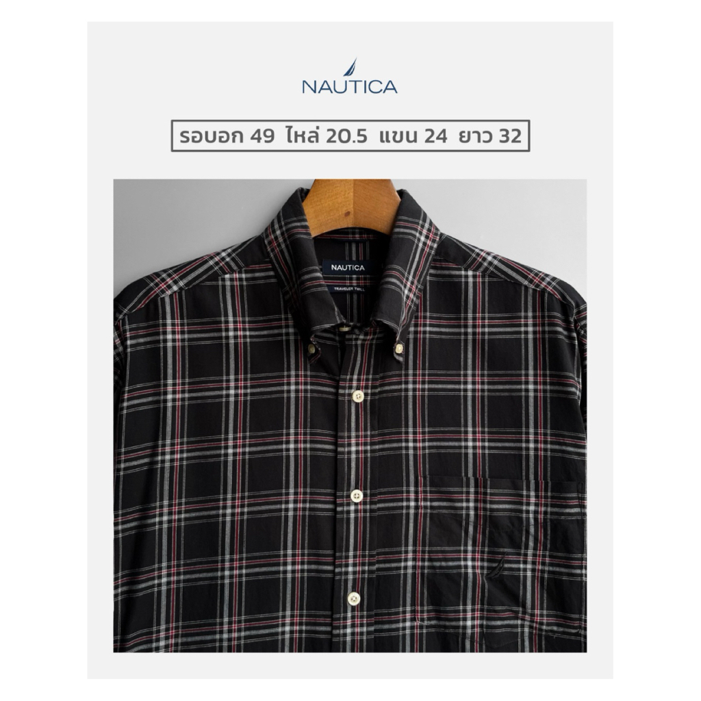 Nautica เสื้อเชิ้ตมือสอง แขนยาว ลายสก๊อต
