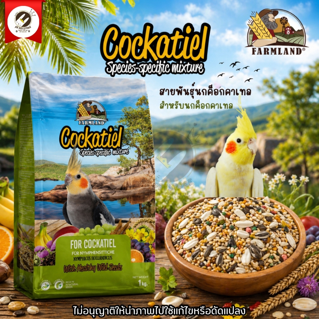 Farmland ฟาร์มแลนด์ อาหารนกค็อกคาเทล Cockatiel  สูตรผสมเมล็ดธัญพืชจากธรรมชาติ บำรุงสุขภาพ ขนาด 1kg.801190