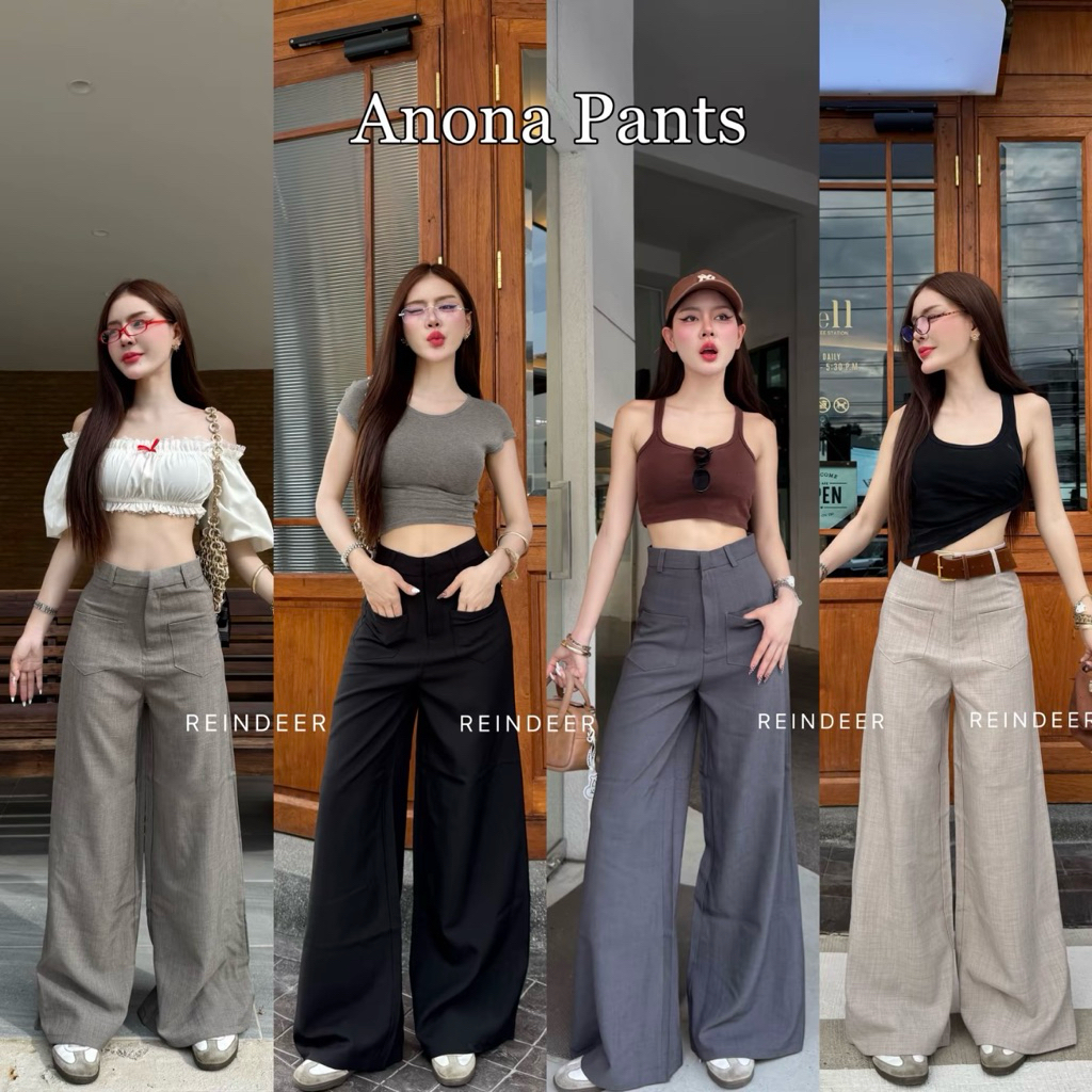 (XS-3XL)กางเกงขายาวเอวสูง ขากว้างกระเป๋าแปะ ทรงสวย พรางหุ่น