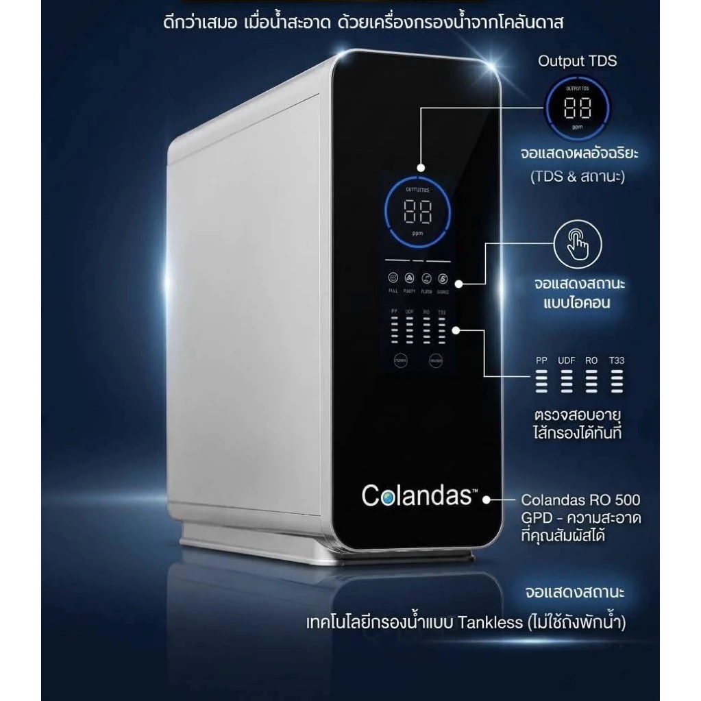 โปร 8.8มาแล้ว! เครื่องกรองน้ำ RO Colandasรุ่นใหม่ ขนาด 500 Gpd แรง ไม่ต้อง ใช้ถัง ดีไซน์ทันสมัย ผลิตน้ำ 500 แกลลอนต่อวัน