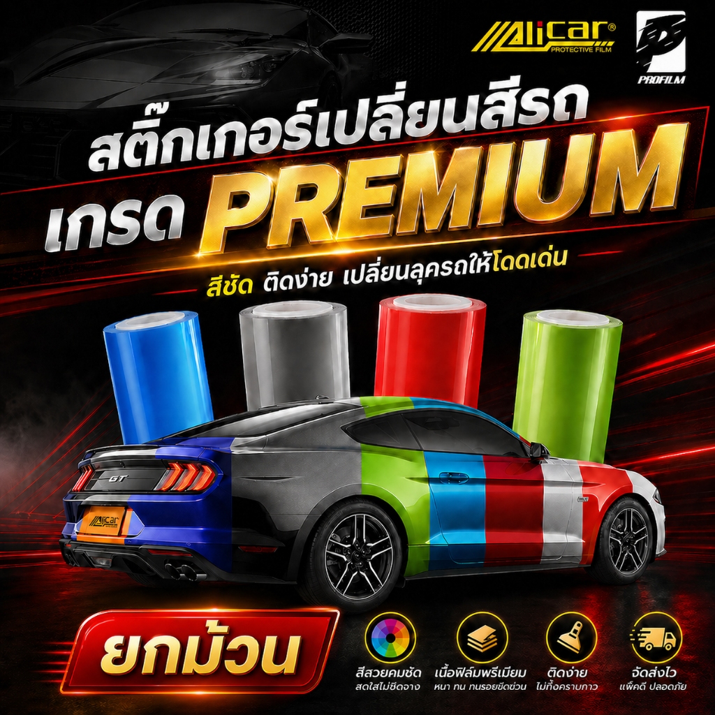 สติ๊กเกอร์เปลี่ยนสีรถ ALICAR PET ยกม้วน (พร้อมส่ง/พรีออเดอร์) ฟิล์มเปลี่ยนสีรถ สติ๊กเกอร์แร็ปรถติดตั้งง่ายทำได้ด้วยตนเอง