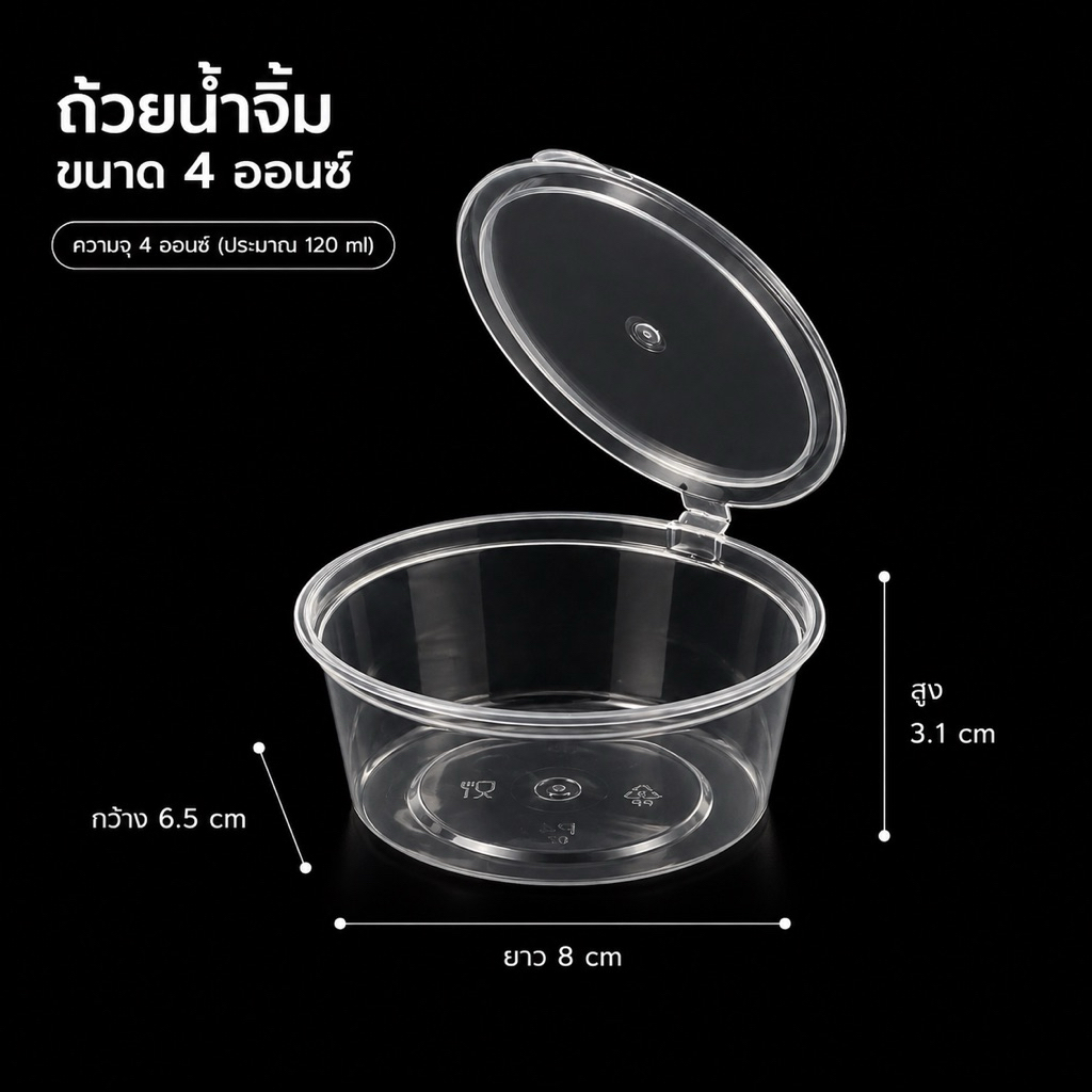 แพ็ค(50 ชิ้น)ถ้วยน้ำจิ้มพร้อมฝา 4 ออนซ์ (ฝาติด) AP4OZ