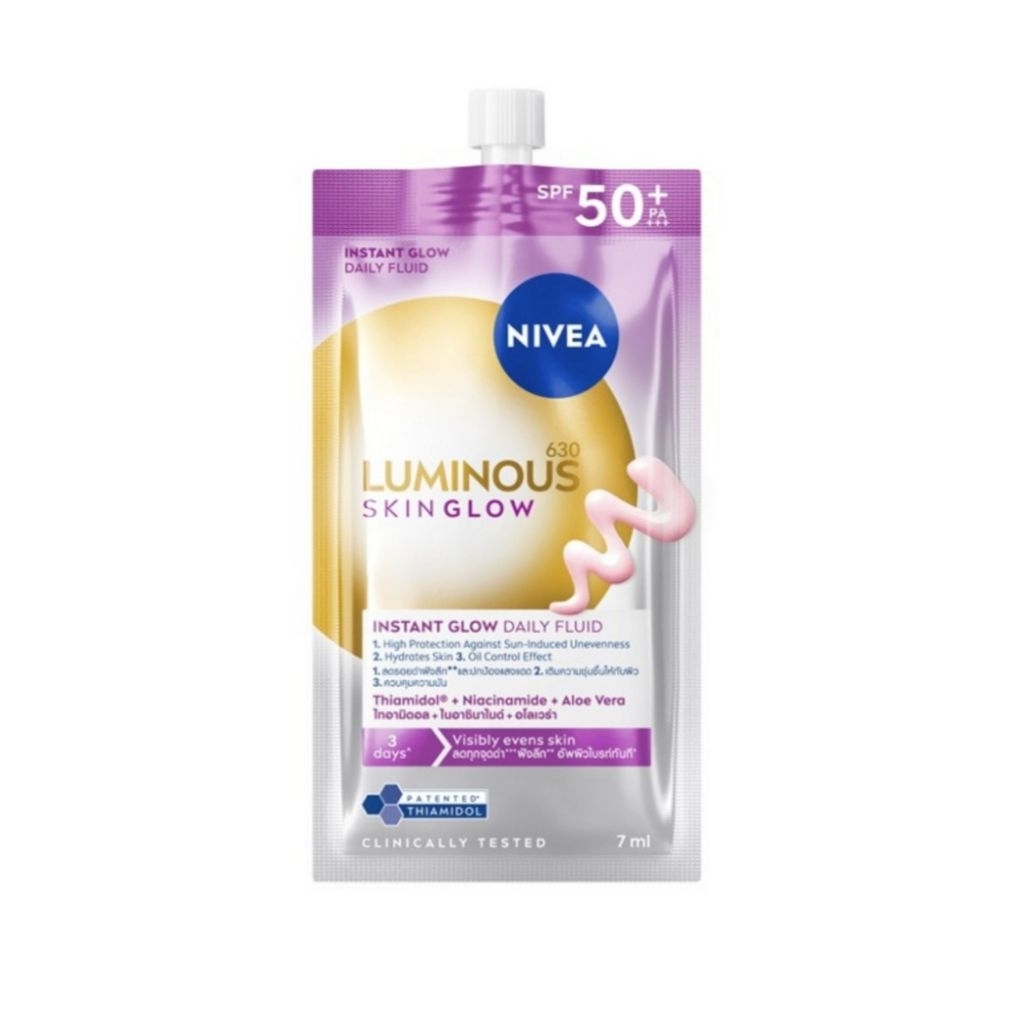 Nivea Luminous630 Skin Glow Instant Glow Daily Fluid SPF50+ PA+++ (7ml.) นีเวีย อินสแตนท์ โกลว์ เดลี่ ฟลูอิด 7มล.