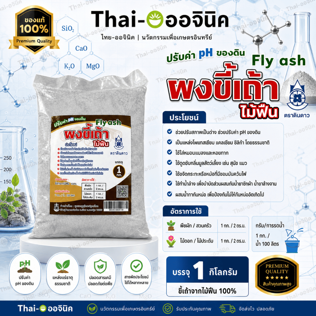 ขี้เถ้าคัดเกรด A 1 กก. ขี้เถ้าร่อนละเอียด ขี้เถ้าถ่าน ขี้เถ้าทำน้ำด่าง  ปฐมอโศก ตราดินดาว