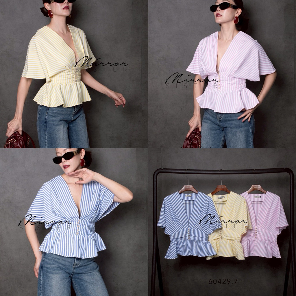 MRS | MIRRORSISTER🔖 60429.7 เสื้อทรง Peplum ดีไซน์คอวีลึก (Deep V-neck