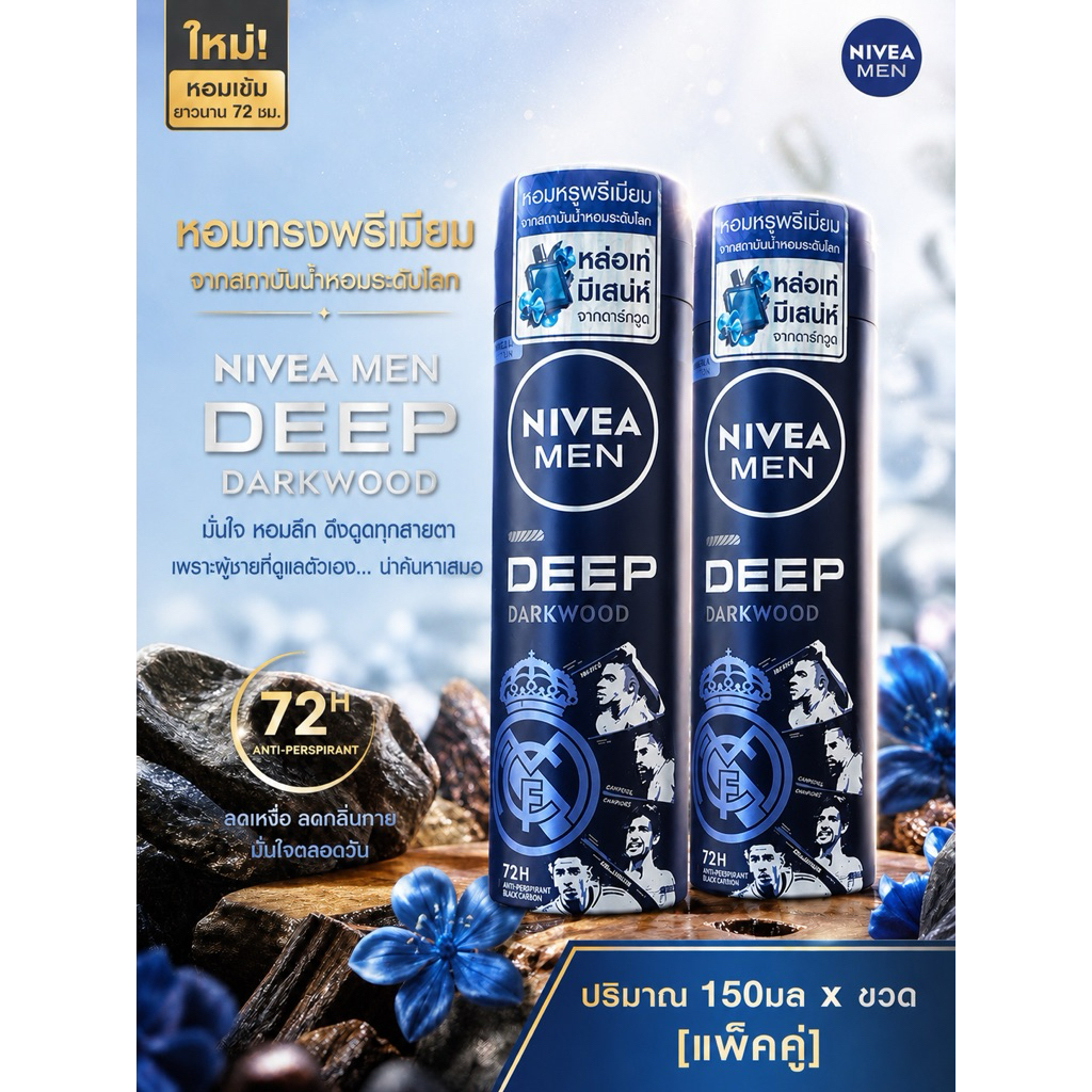 สเปรย์ระงับกลิ่นกาย Nivea Men 150 มล.x2ขวด[แพ็คคู่] แห้งสบาย ไม่ทิ้งคราบ ใช้งานง่าย