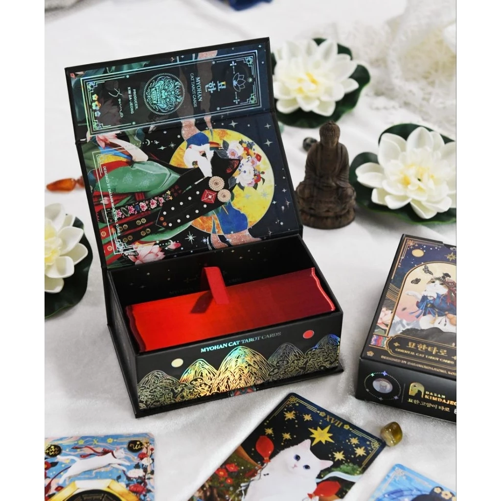 Myohan Cat Tarot ไพ่ยิปซีแท้น้องเหมียวฮันบกประดับฟอยด์สีรุ้งสะท้อนแสงหรูหรา ไพ่ทาโร่ต์ ไพ่ยิปซี Tarot Cards