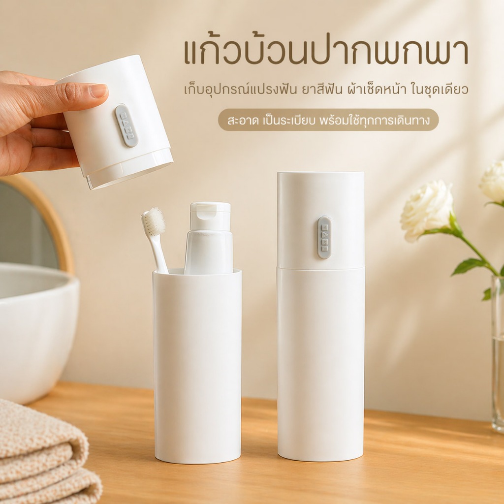 singaye ถ้วยนํ้ายาบ้วนปาก เเก้วเเปรงสีฟัน กล่องเก็บแปรงสีฟันและยาสีฟัน จัดเป็นระเบียบ พร้อมใช้ทุกการเดินทาง