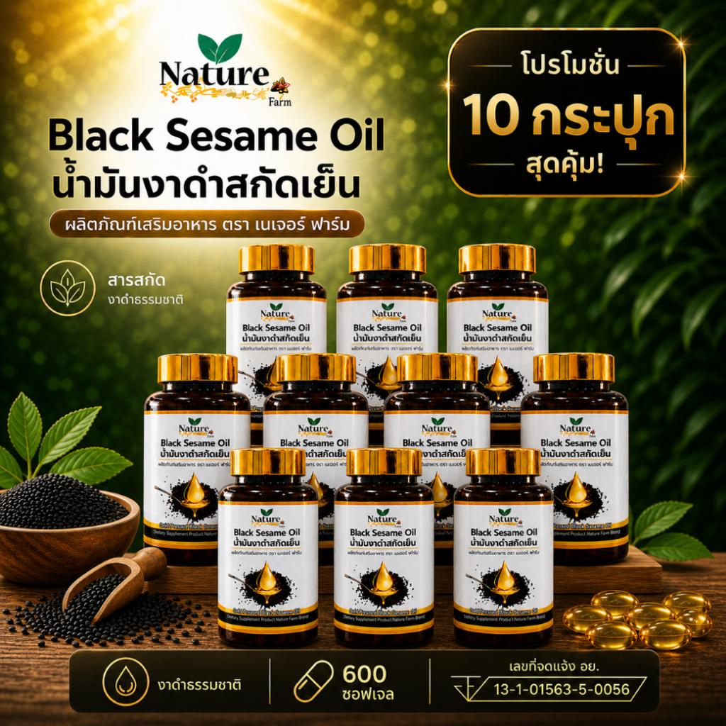 โปร 10 กระปุก น้ำมันงาดำสกัดเย็น เซตใหญ่สุดคุ้ม พร้อมส่ง [ตะกร้าบริษัท]