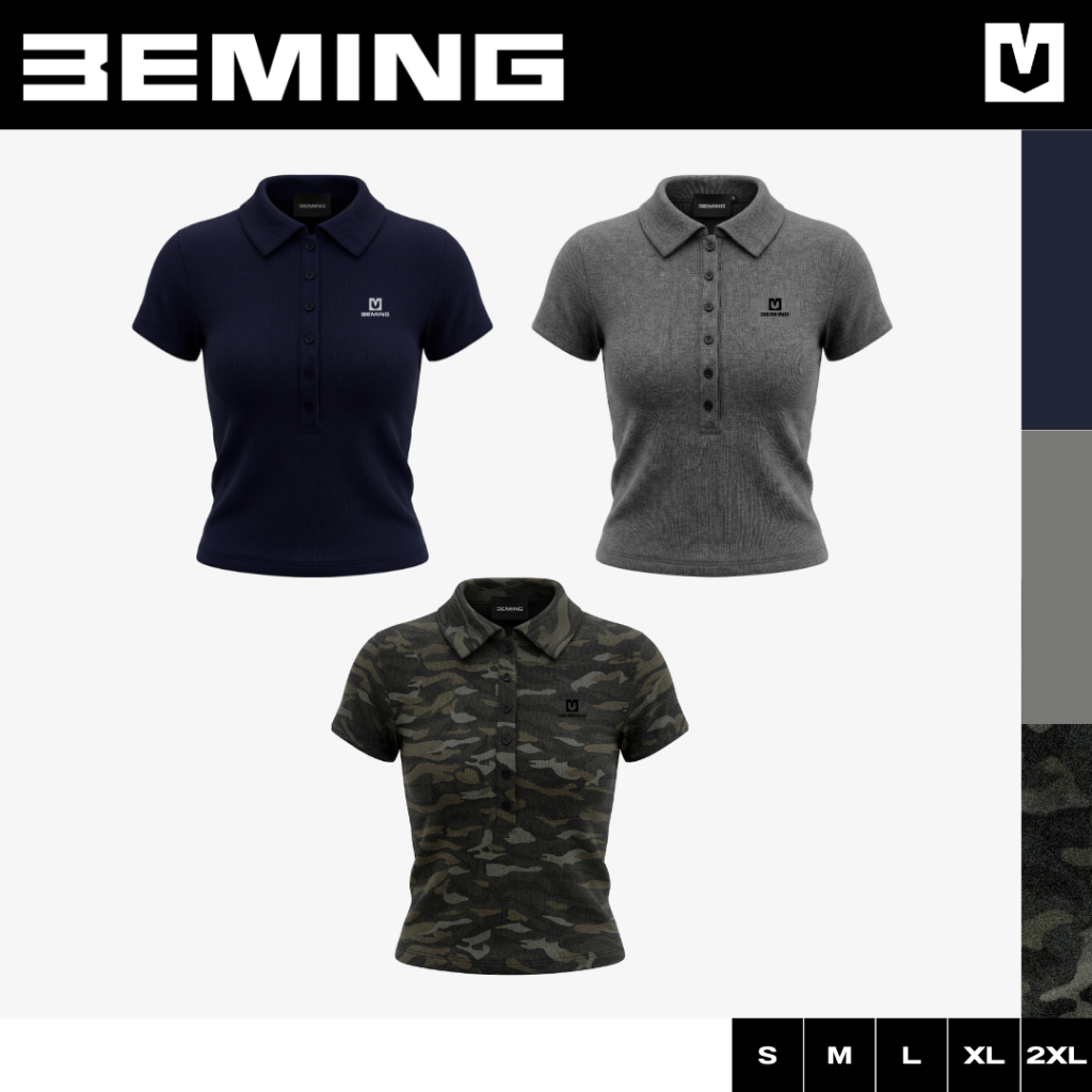 Bemingtop1187(S-2XL)-Paul Polo - เสื้อโปโลแขนสั้นทรงเข้ารูป ดีเทลปกเสื้อและกระดุมด้านหน้าโลโก้ BEMING สกรีนที่อก
