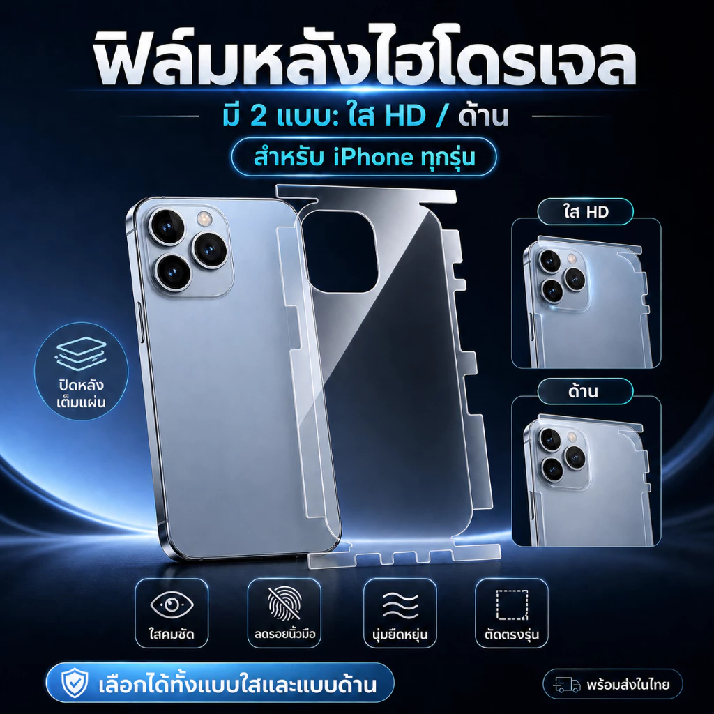 iFilm TPU ฟิล์มหลัง ไฮโดรเจล ใส ด้าน For iphone 17promax 17Air 17 Pro 16 pro max 16plus 15 promax 14 iphone13 11 ไอโฟน