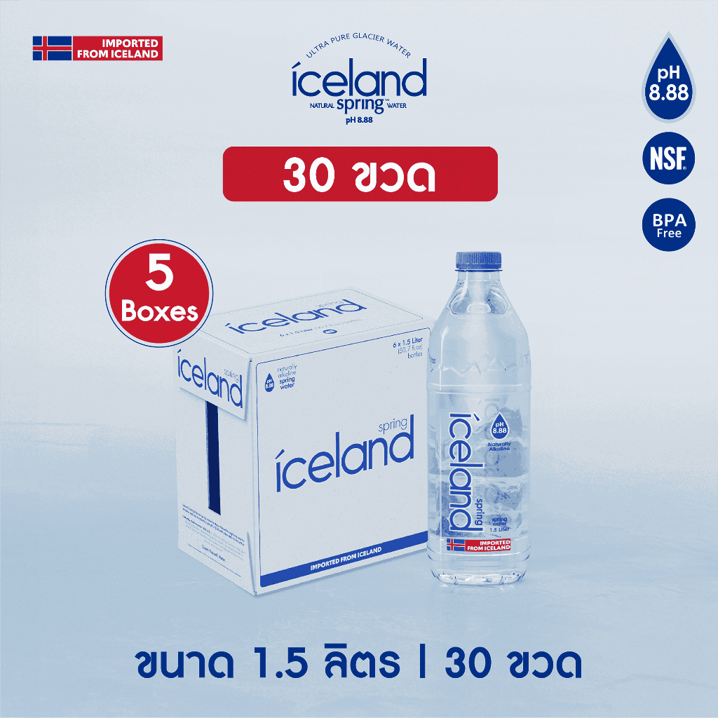 Iceland Spring ขนาด 1,500 ml. (5 ลัง l 30 ขวด) น้ำแร่ด่างธรรมชาติ pH8.88