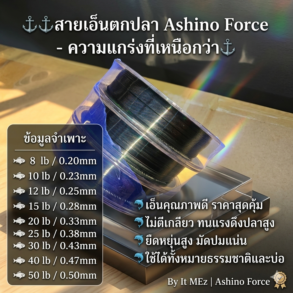 [ รับตรงจากบริษัท ] สายเอ็นตกปลา Ashino Force ยาว 100 เมตร ราคาสุดคุ้ม ใช้ได้ทั้งหมายธรรมชาติ บ่อทั่วไป fishing line