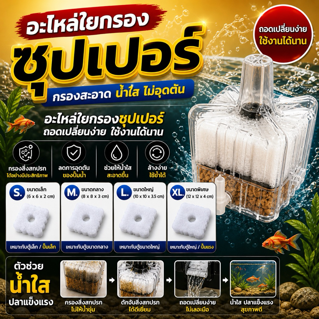 ใยกรองซุปเปอร์ อะไหล่กรอง มีทุกขนาด  S M L XL