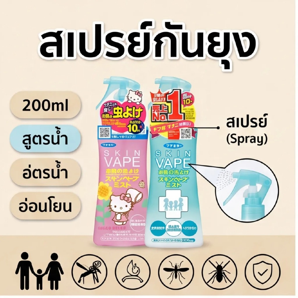 สเปรย์กันยุง 200ml ยากันยุง สเปรย์กันยุงญี่ปุ่น ยากันยุงเด็ก หญิงครรภใช้ได้ สเปรย์ไล่ยุง ป้องกันยุงกัด สูตรน้ำ อ่อนโยน