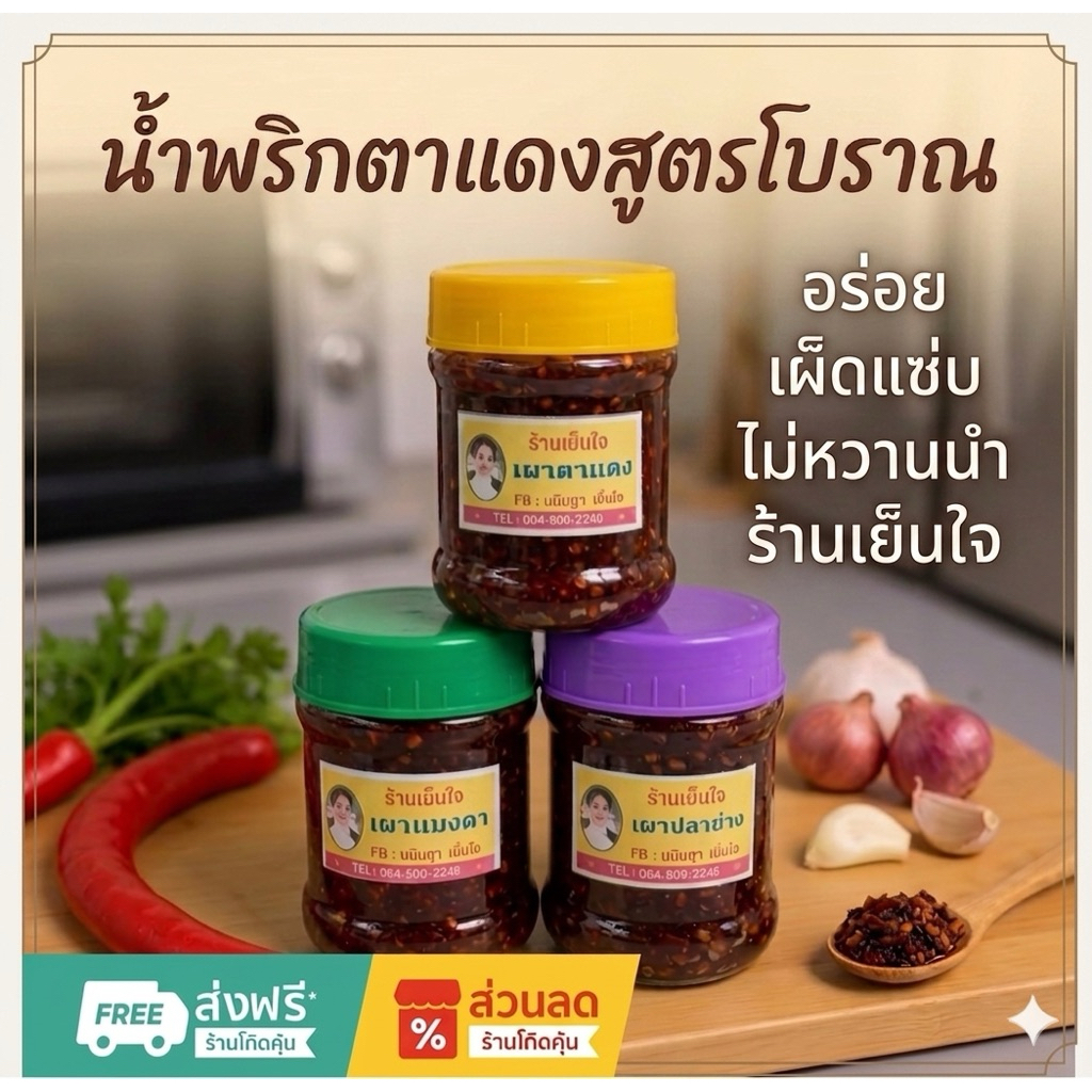 น้ำพริกตาแดง แมงดา ปลาย่าง สูตรโบราณ รสชาดจัดจ้าน ไม่หวานนำ หอมเครื่องสมุนไพร ขนาด 400 กรัม มีหน้าร้าน พร้อมส่ง