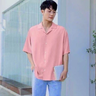 🩷 เสื้อเชิ้ตแขนสั้นสีชมพู มินิมอล UNISEX ทรงOversize ใส่สบายผ้าไม่ร้อน ไซส์M-6XL"