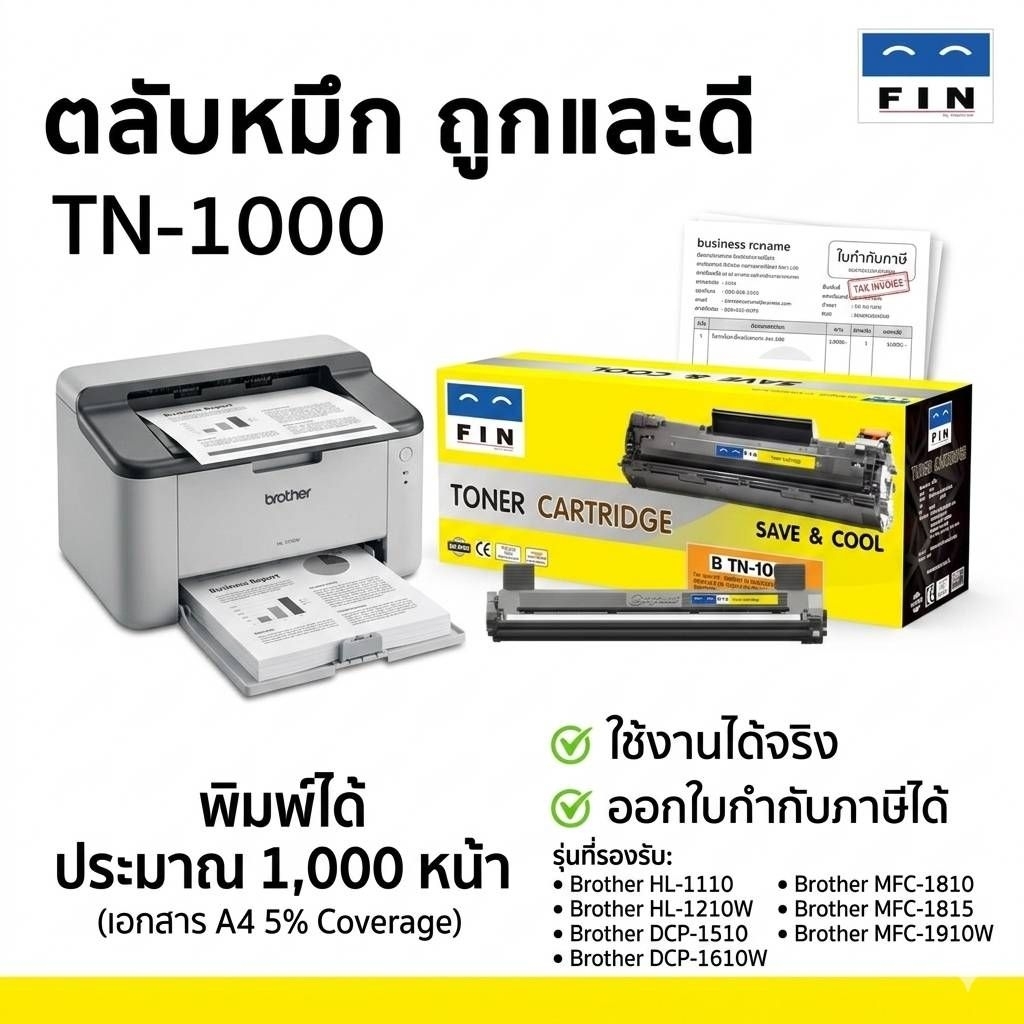 หมึก brother hl-1210w ตลับ TN-1000, TN1000 หมึกปริ้น brother hl-1110, DCP-1510, DCP-1610w, MFC-1910w