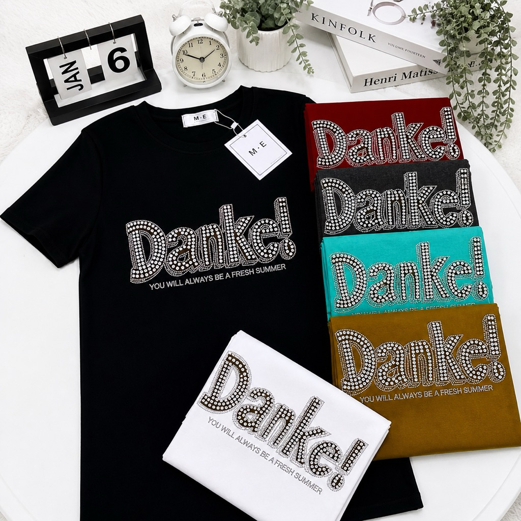 เสื้อยืดคอกลมแขนสั้น รีดเพชรลาย Danke ป้าย ME