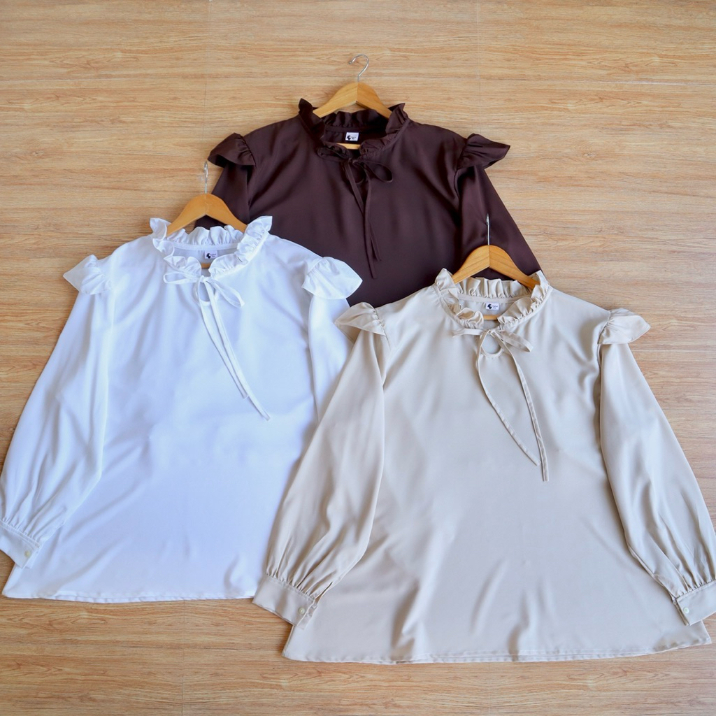 A379 เสื้อสาวอวบ คอระบาย ไหล่ระบาย /อก54