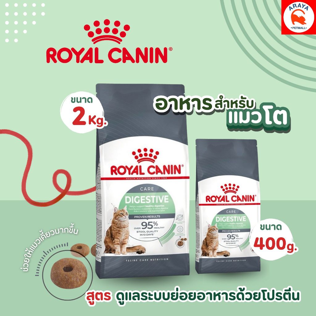 *400g./2Kg.* ROYAL CANIN DIGESTIVE CARE อาหารเม็ดโรยัคคานินสำหรับแมวโต สูตรดูแลระบบย่อยอาหาร