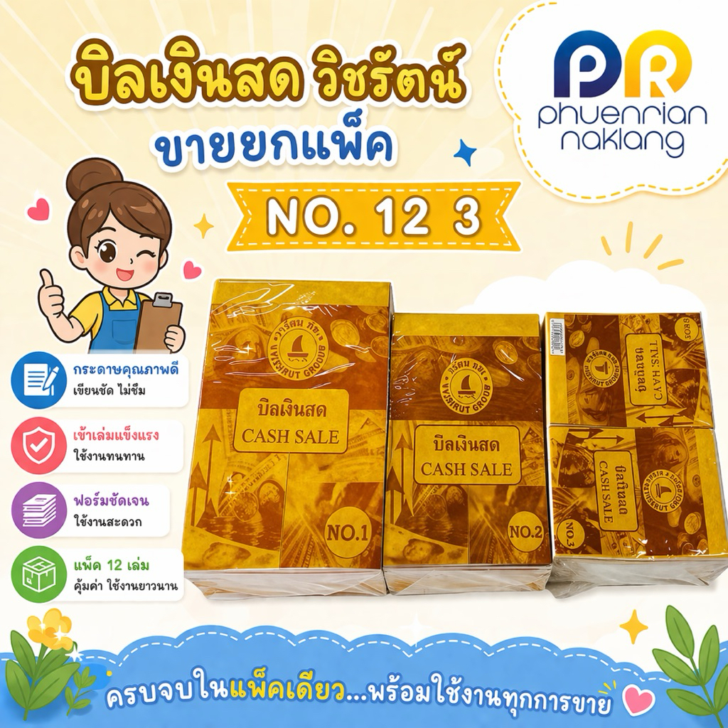 (ใช้โค้ด INCML11 ลด 50% สูงสุด 100) บิลเงินสด วิชรัตน์ขายยกแพ็ค เบอร์1 เบอร์2 เบอร์3  (10เล่ม/แพ็ค)