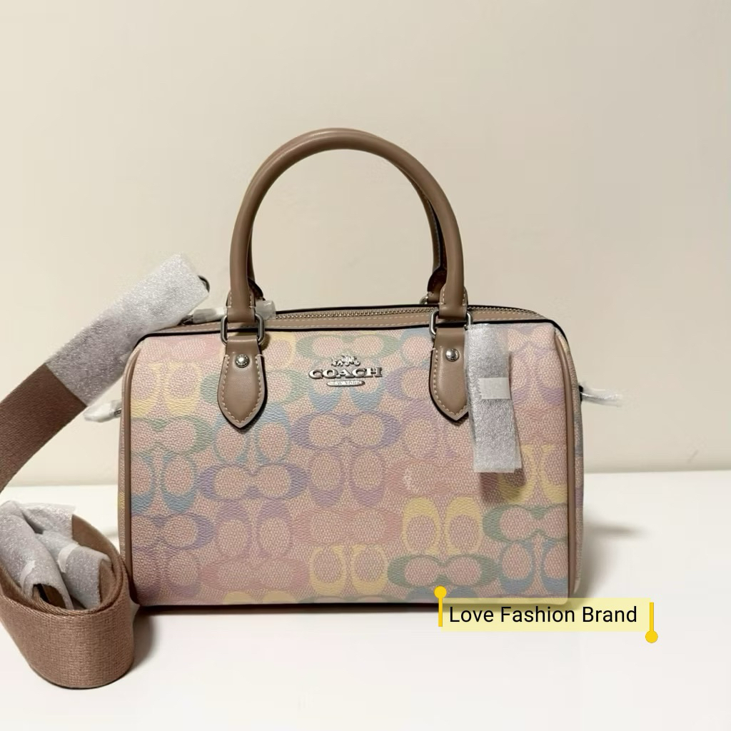 ✨ผ่อน0%-แท้100%✨ กระเป๋าสะพาย หมอนรุ่นใหม่สีรุ้ง ROWAN SATCHEL BAG IN RAINBOW SIGNATURE CANVAS cda90