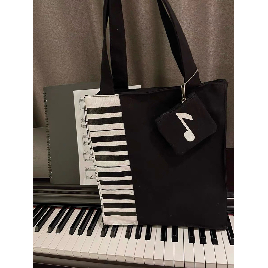 🎹 กระเป๋าผ้าแคนวาส ลายเปียโน Nodame Cantabile 🎼 ใส่โน้ตเพลง/iPad เอกสาร ได้ มีเลือกกระเป๋าจิ๋วรูปตัวโน้ต 🎶 สไตล์มินิมอลง