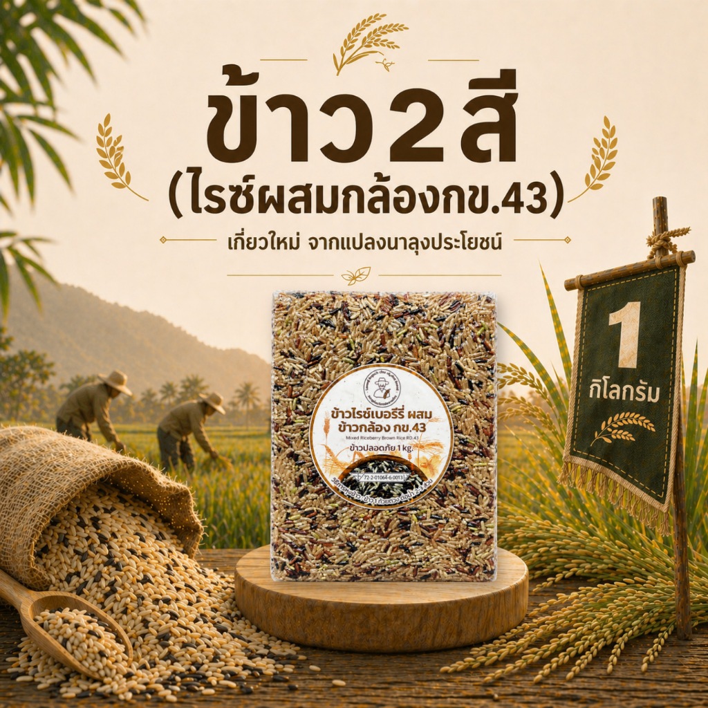 ข้าวสองสี(ไรซ์ผสมกล้องกข.43) เกรดA เกี่ยวสดใหม่ ส่งตรงจากแปลงนาลุงประโยชน์ชาวนาไทย