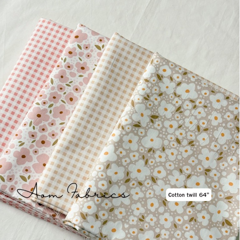 Aom Fabrics 🌷ผ้าคอตตอน 100% twill 64 นิ้ว No.1543-1546 เนื้อเนียนนุ่ม ผ้าเมตร ผ้านำเข้า พร้อมส่ง