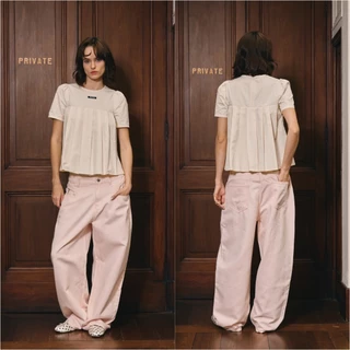 [Trendy30%] CHUUCHOP - (S-4XL) Stormy Blouse เสื้อเบลาส์แต่งจีบรอบตัวผ้า Cotton ผ้านุ่ม ระบายอากาศได้ดี เบสิก(C8573)