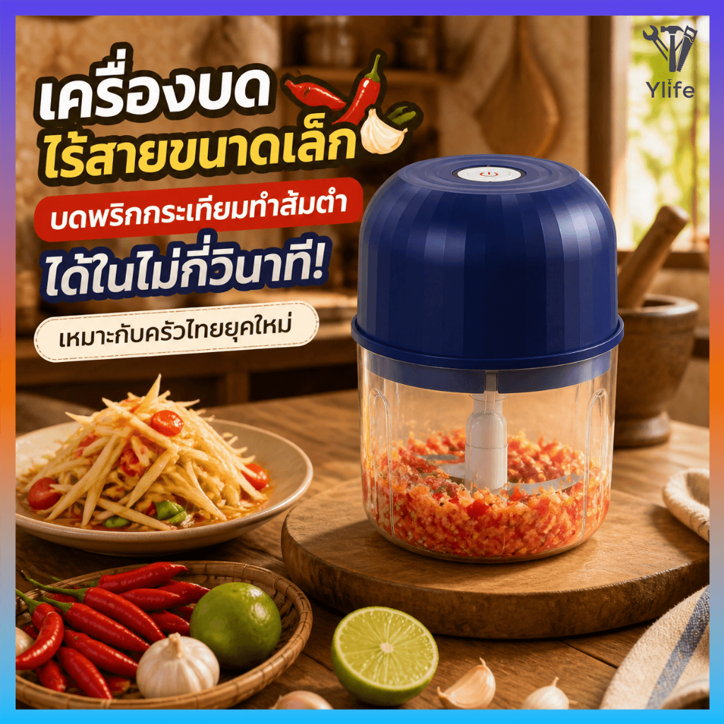 Ylife เครื่องบดเนื้อ260mlเครื่องเตรียมอาหารเสริมไร้สายบดละเอียดใช้งานสะดวกเหมาะสำหรับกระเทียมผักเนื้อสัตว์