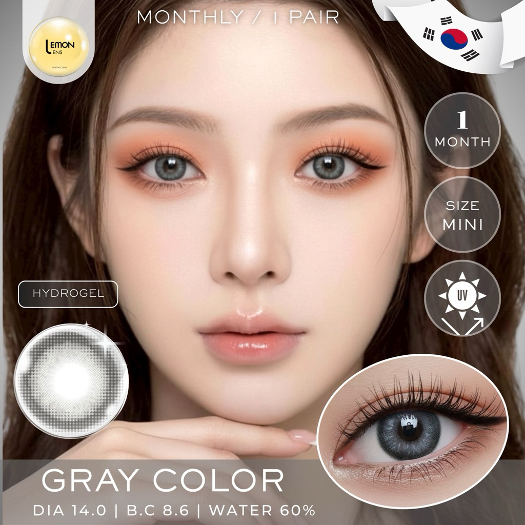 0301-CO| คอนแทคเลนส์รายเดือน Hydrogel สีเทา Gray ขนาดเล็ก DIA14.0 water60%[เทาหม่น ตาคม ช่วยลดตาลอย ]อย.ไทย