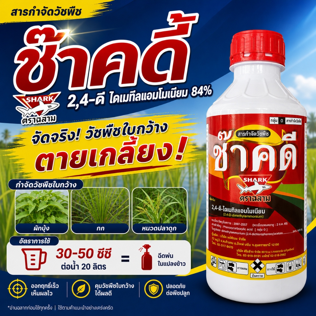 // ยกลัง // ช๊าคดี้ ⚡️ 2-4ดี ทูโฟดี ( น้ำ )( 1L ) 2,4-ดี กำจัดวัชพืชใบกว้าง ผักปอดนา กก หนวดปลาดุก