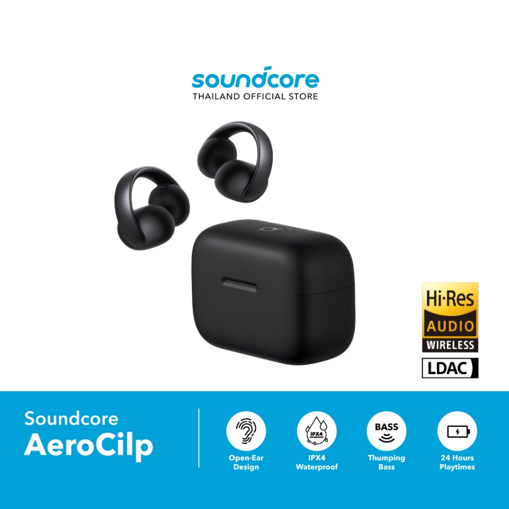 Soundcore AeroClip Clip-On Open-ear Earbuds หูฟัง Hi-Res หูฟังบลูทูธไร้สาย AI Call Lightweight 5.9g