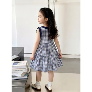 Hania kids ชุดเดรสลายสก็อตน่ารักๆตกแต่งลูกไม้ สไตล์เกาหลี พร้อมส่งในไทย - K6125998