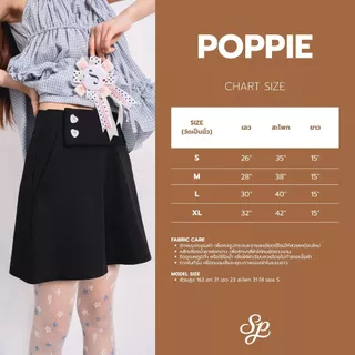 Poppie_SP125 กางเกงขาสั้นเอวสูง ซิปหลัง ป้ายข้าง กระดุมหัวใจ ใส่สบายสไตล์เกาหลี