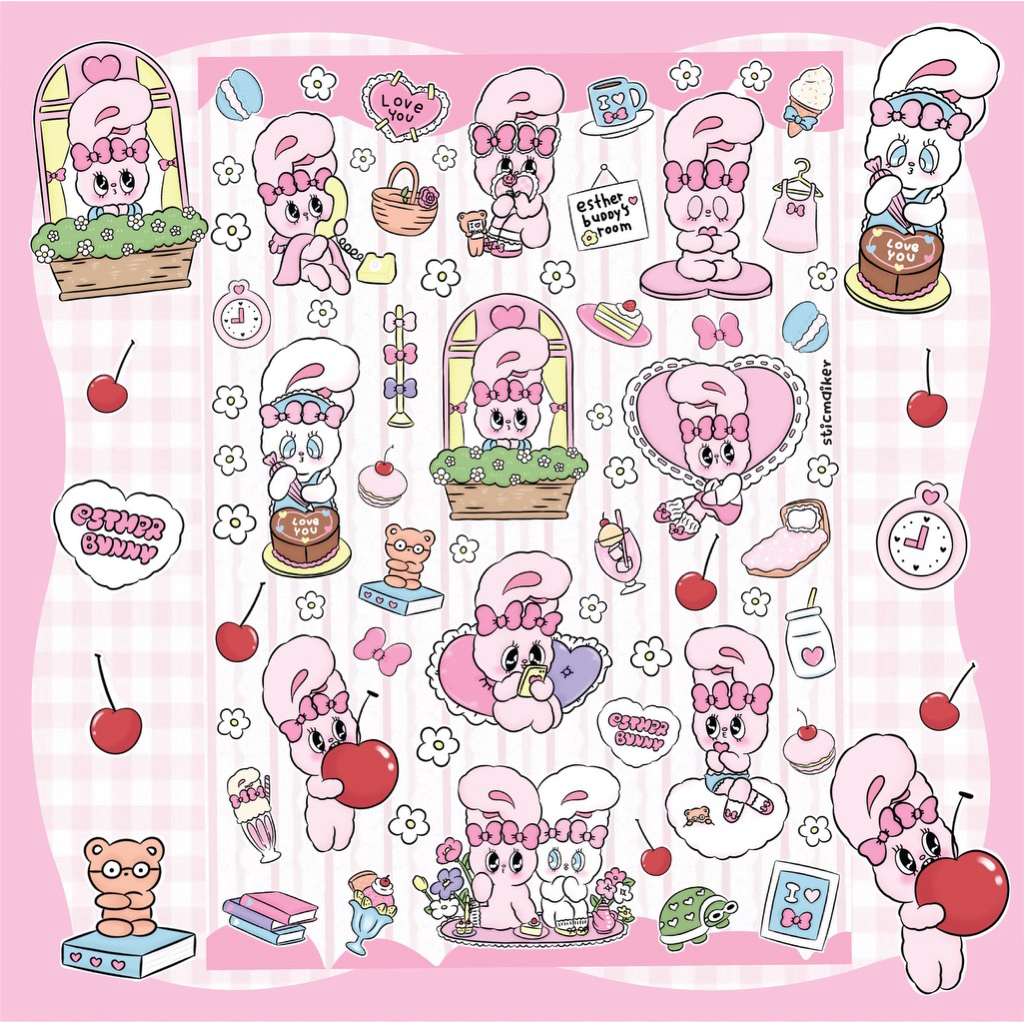 สติกเกอร์ลาย Esther Buddy🐰🍡สติกเกอร์ไดคัทพร้อมติด (ลงเรซิ่นทับได้) สีสวยคมชัด ไม่มีคราบกาว🩷