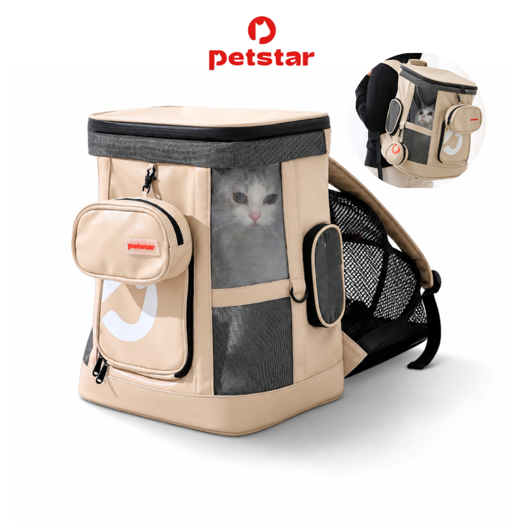 Petstar กระเป๋าเป้ใส่สัตว์เลี้ยง Pet backpack มีตาข่ายระบายอากาศรอบด้าน ขยายเพิ่มพื้นที่ได้
