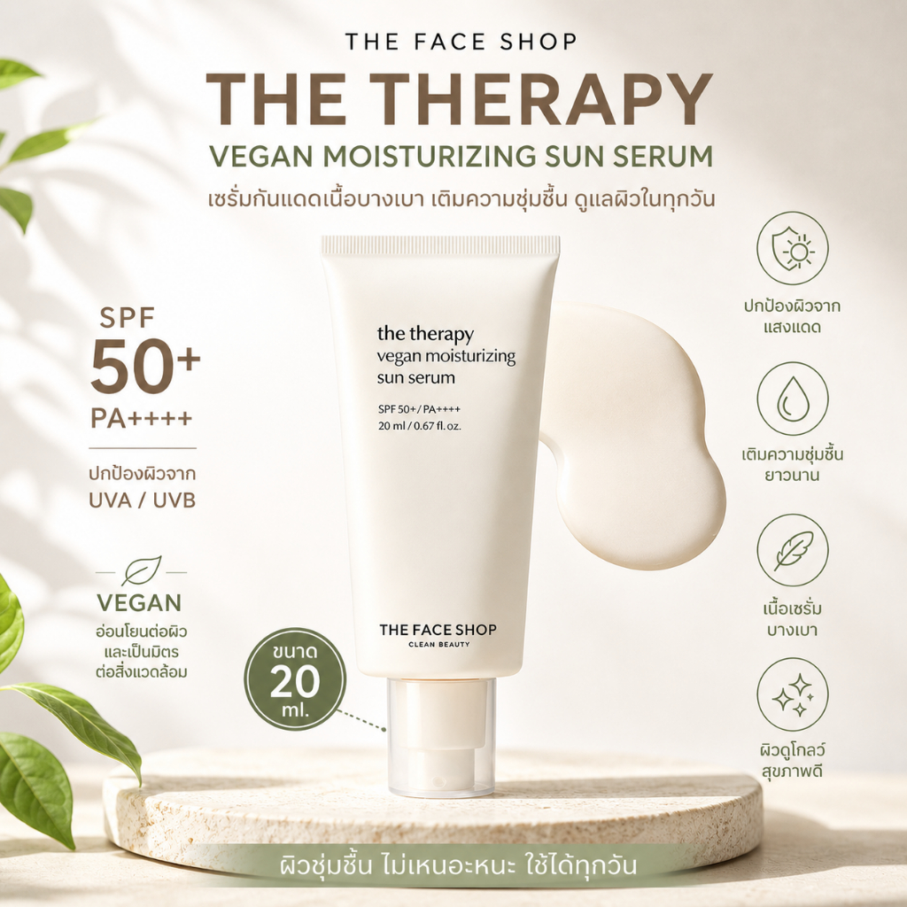 The Face Shop The Therapy Vegan Moisturizing Sun Serum SPF50+ PA++++  ขนาด 20ml. – โปรปัง