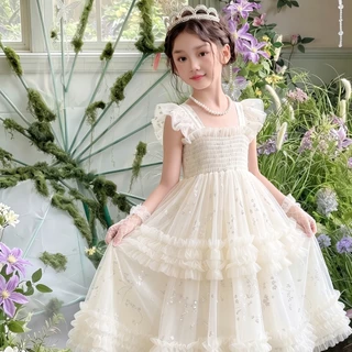 เด็กผู้หญิงชุดเดรสลูกไม้ ประดับไข่มุก ชุดออกงานสวยมากผ้าไม่คัน ชุดไปงานแต่งเด็ก