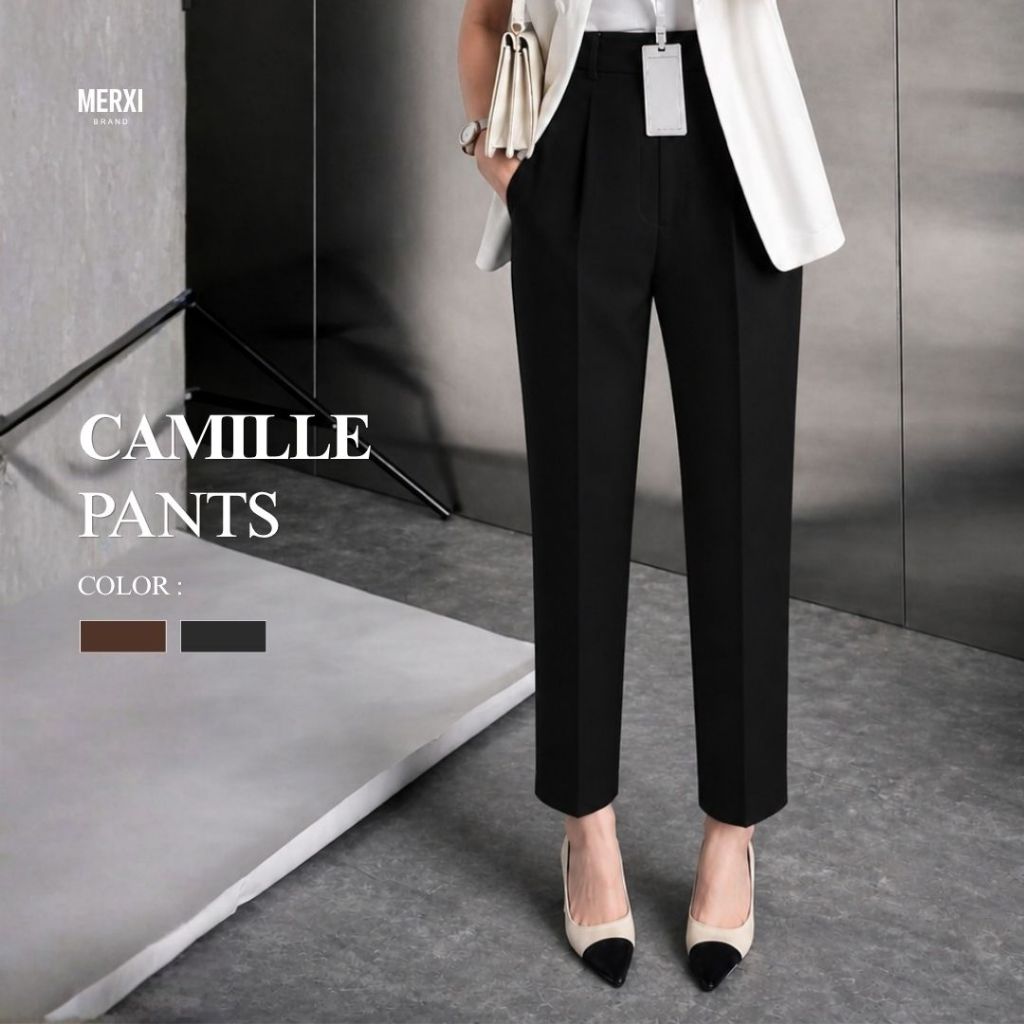 Merxi.brand - Camille Pants กางเกงทำงานผู้หญิงกระบอกเล็ก 7ส่วน สไตล์เกาหลี เอวสูง เรียบหรู ใส่ทำงาน/ใส่เที่ยว [พร้อมส่ง]